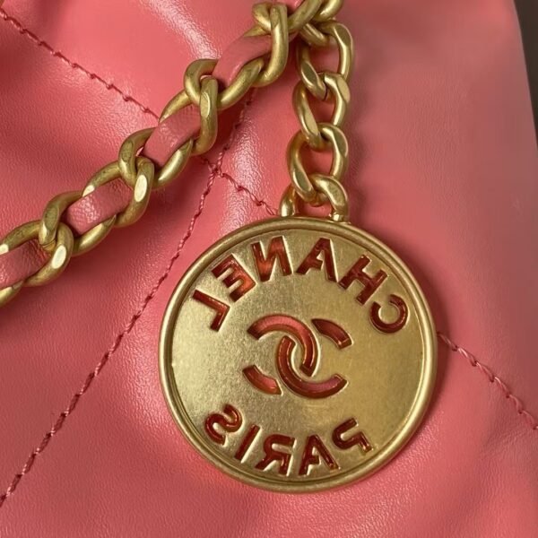 Chanel 22 AS3980 Mini Tote Shiny Calfskin & Gold-Tone Metal Dark Pink