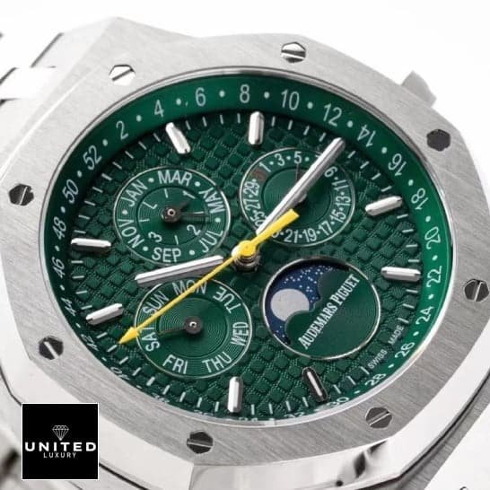 Audemars Piguet Royal Oak Perpetual Calendar 26574ST "Blue Dial" Top Grade Replica ap green replica left AP Royal Oak Offshore 26574ST.OO.1220ST.02 Green Dial Replica