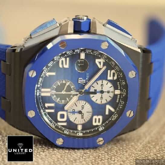 Audemars Piguet Royal Oak Offshore Chronograph 26405CE.OO.A002CA.01 "Black & Blue" Near Original Replica ap royal offshore blue replica left ap-royal-offshore-blue-replica-left