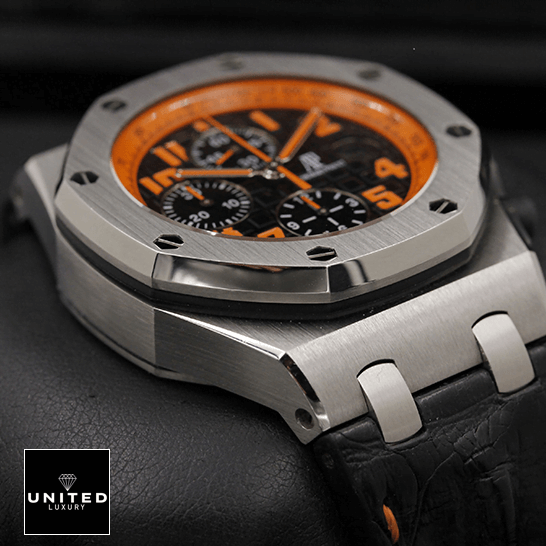 Audemars Piguet Royal Oak Offshore 26170ST.OO.D101CR.01 "Volcano" Perfect Duplicate 1:1 audemars piguet royal oak offshore 26170ST.OO .D101CR.01 replica black Audemars Piguet Steel Bezel Orange Dial Replica black background
