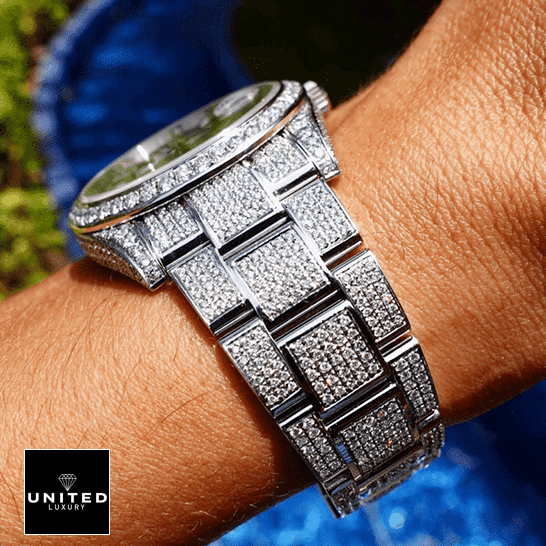 Rolex Datejust 126300 "Iced Out Blue Dial" Premium Clone Edition rolex datejust 126300 replica diamond Rolex Datejust 126300 Diamond Custom Bracelet Replica on his arm