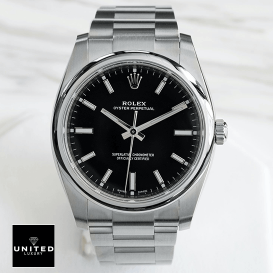 Rolex Oyster Perpetual Automatic Black Dial 114200 Signature Replica 1:1 rolex oyster perpetual 14200 0023 replica front Rolex Oyster Perpetual 14200-0023 Replica white background