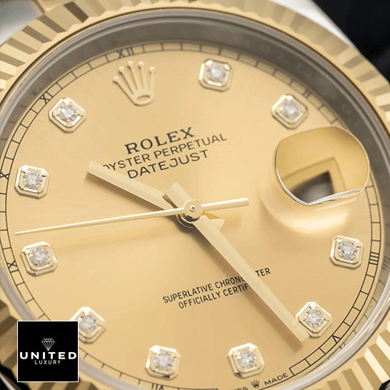 Rolex Datejust 126333-0011 Champagne Diamond Dial Luxury Clone Quality Rolex Datejust 126333 Yellow Gold Diamond Dial Replica close view
