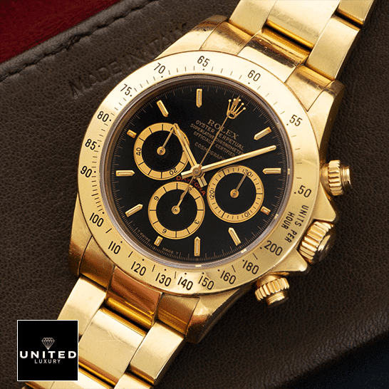 Rolex Daytona Cosmograph 16528 "Yellow Gold" Exceptional Replica 1:1 rolex daytona cosmograph yellow gold black dial 16528 oyster Rolex Daytona Cosmograph 16528 Black Dial Stick Indices Replica
