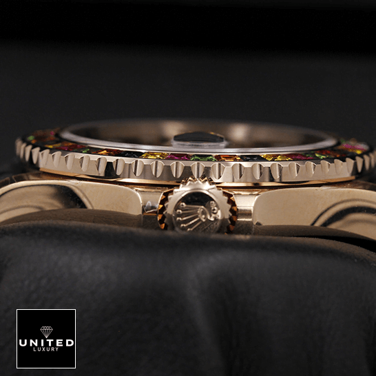 Rolex Perpetual Yacht-Master Gem-Set Bezel 116695 SATS Handcrafted Clone Quality rolex perpetual yacht master with gem set bezel 116695 replica left Rolex Gem Set 116695 Replica Crown / Push Button