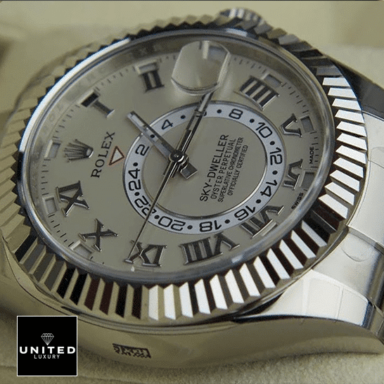 Rolex Sky-Dweller 326939 "White Dial" Near Original Replica rolex sky dweller white dial 326939 oyster unitedluxury man dial Rolex Sky-Dweller White Dial 326939 Silver Fluted Bezel Replica