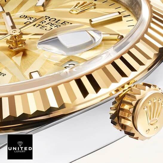 Rolex Datejust 126238 "Yellow Gold" Perfect Duplicate 1:1 unitedluxury rolex datejust yellow gold sapphire Rolex Datejust 36 126231-0033 Yellow Gold Fluted Bezel Replica Crown Pusher